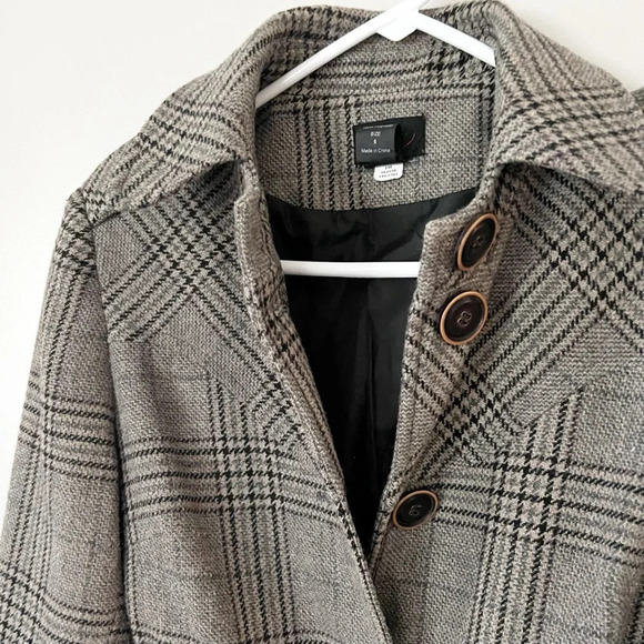 Vintage Y2K 90s Plaid Wool Coat Academia 6 Small Preppy Trench Lined Equestrian - Picture 3 of 11